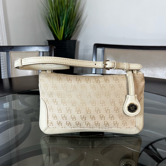 Dooney & Bourke Handbags - Dooney & Bourke Wristlet Wallet DB Signature Logo Jacquard Leather Beige Y2K